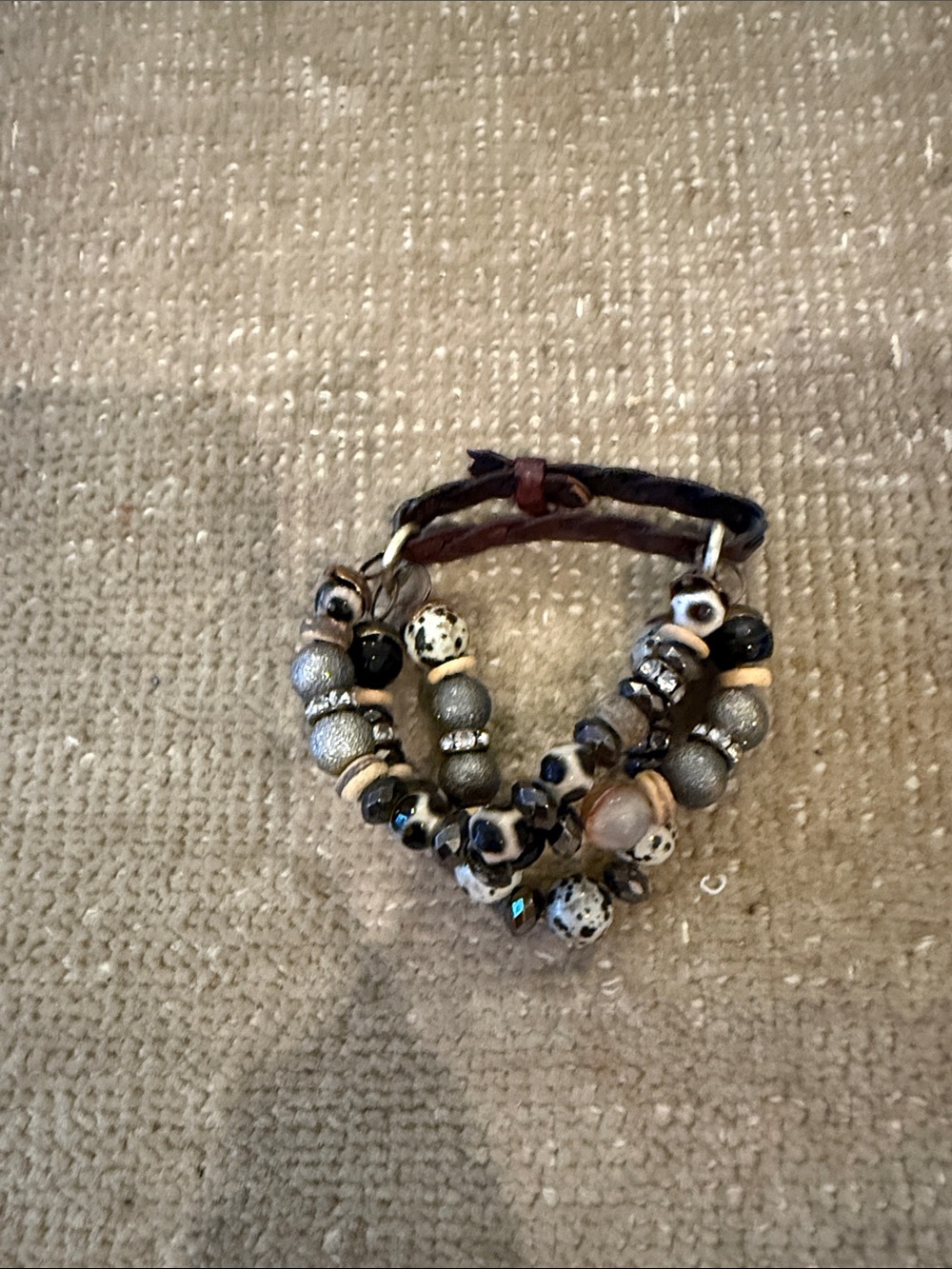 Multi-Strand Beaded Leather Bracelet in Black and Tan